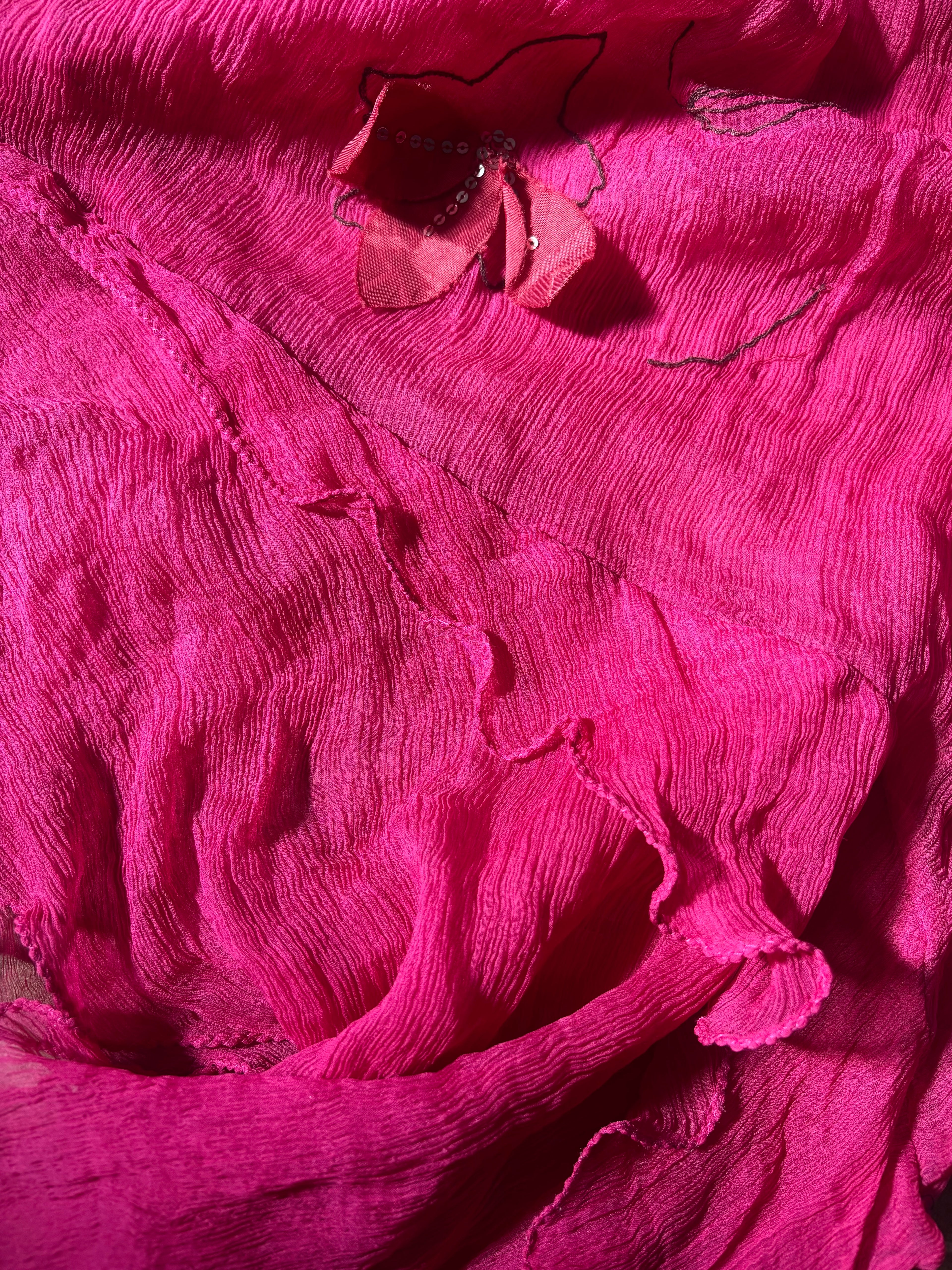 Vibrant Pink Floral Sequin Silk Dress