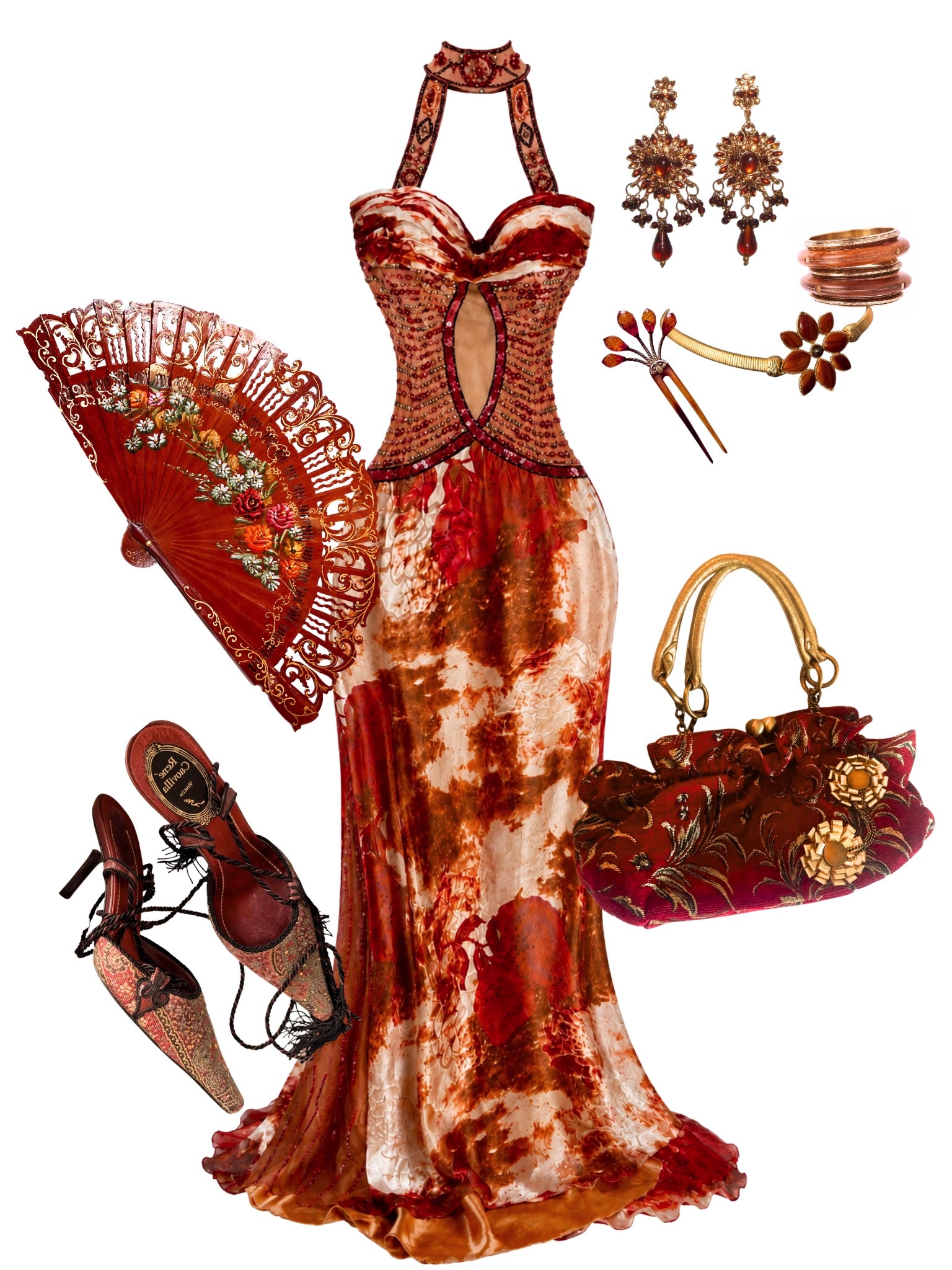 Amber Fire Silk Beaded Dress