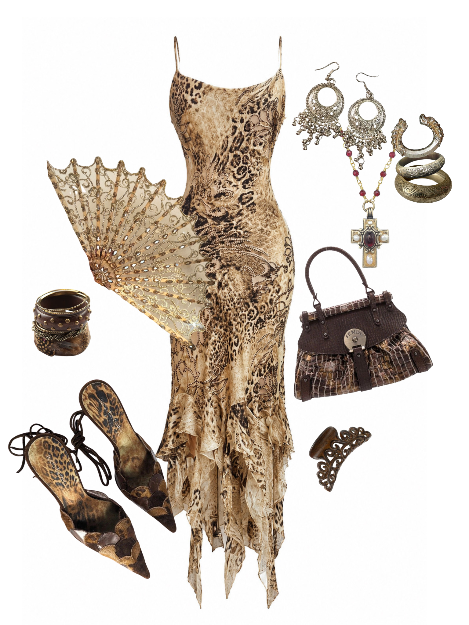 Golden Leopard Beaded Vintage Silk Dress