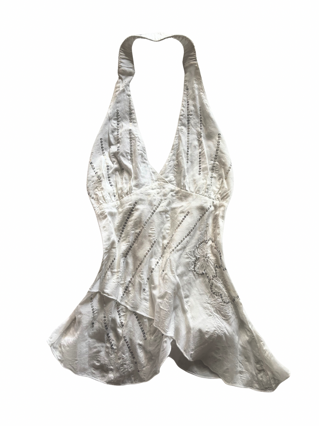 White Floral Sequin Halter Top