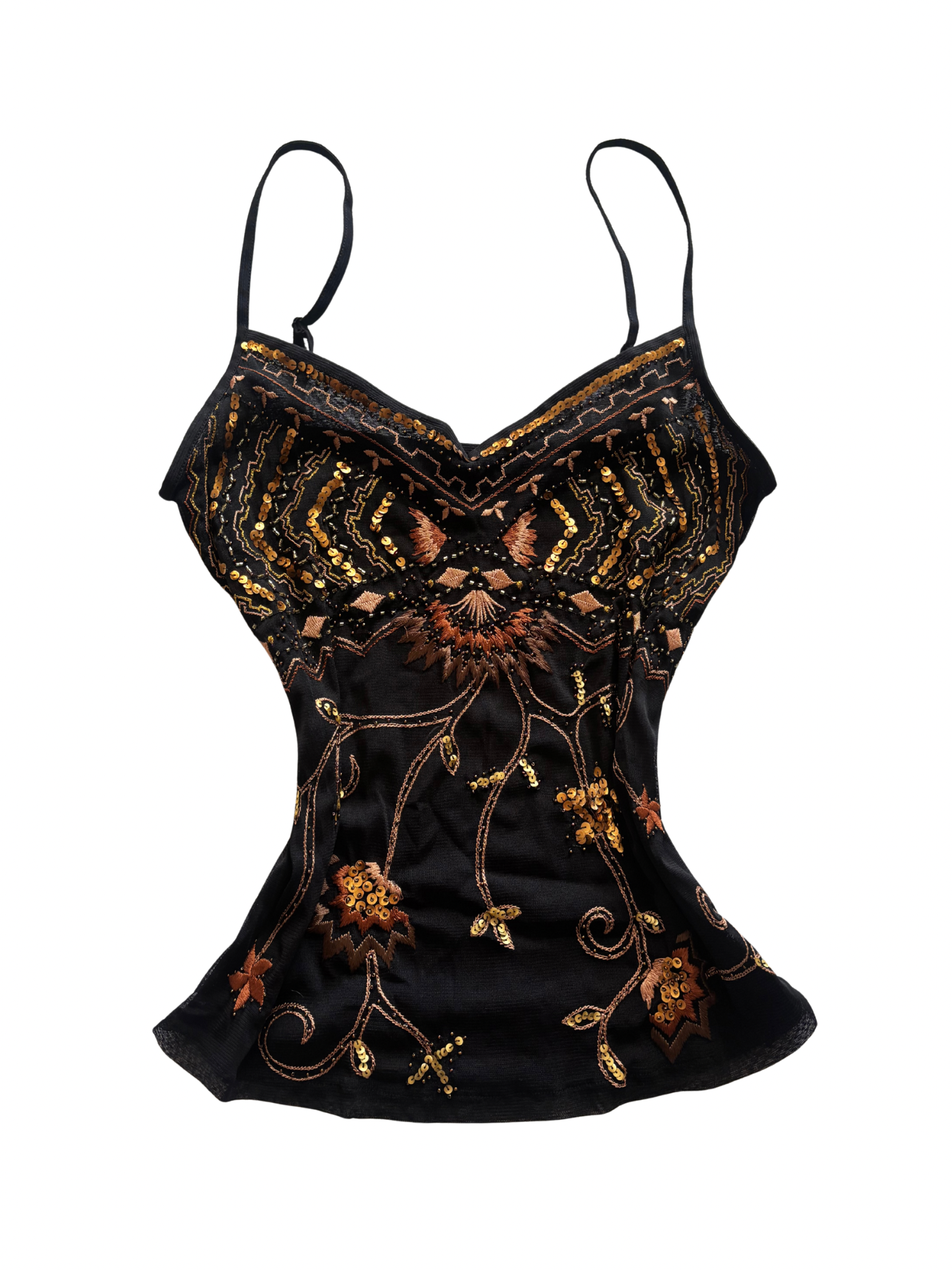 Black Sunrise Beaded Sequin Cami Top
