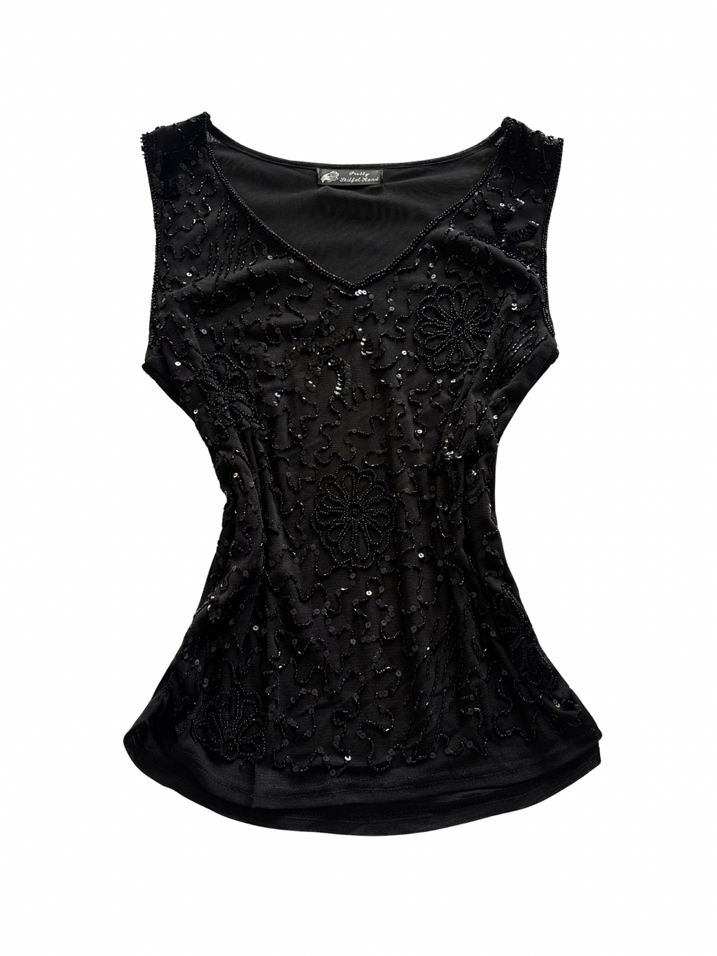 Black Beaded Sequin Tank Top