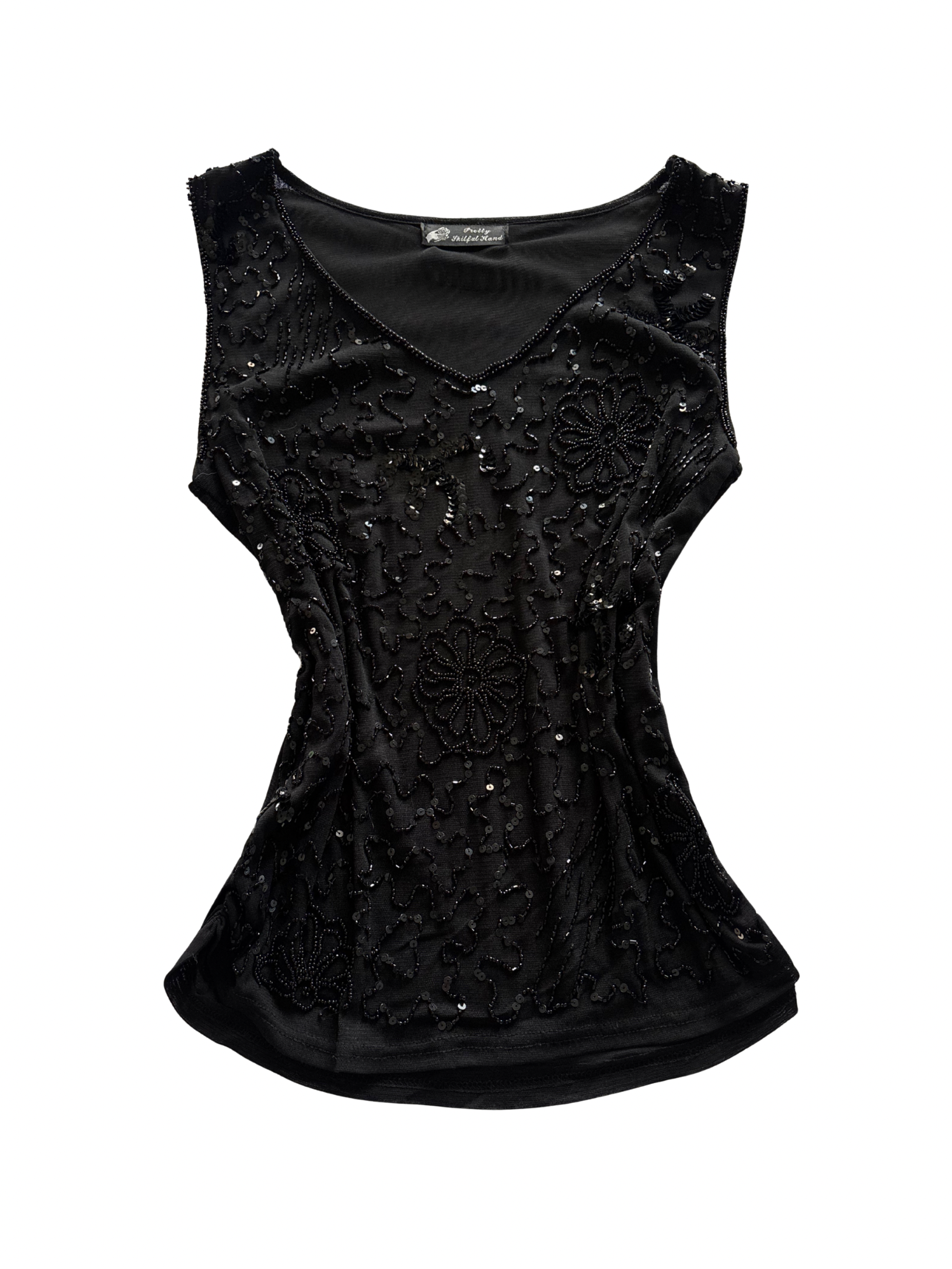 Black Beaded Sequin Tank Top