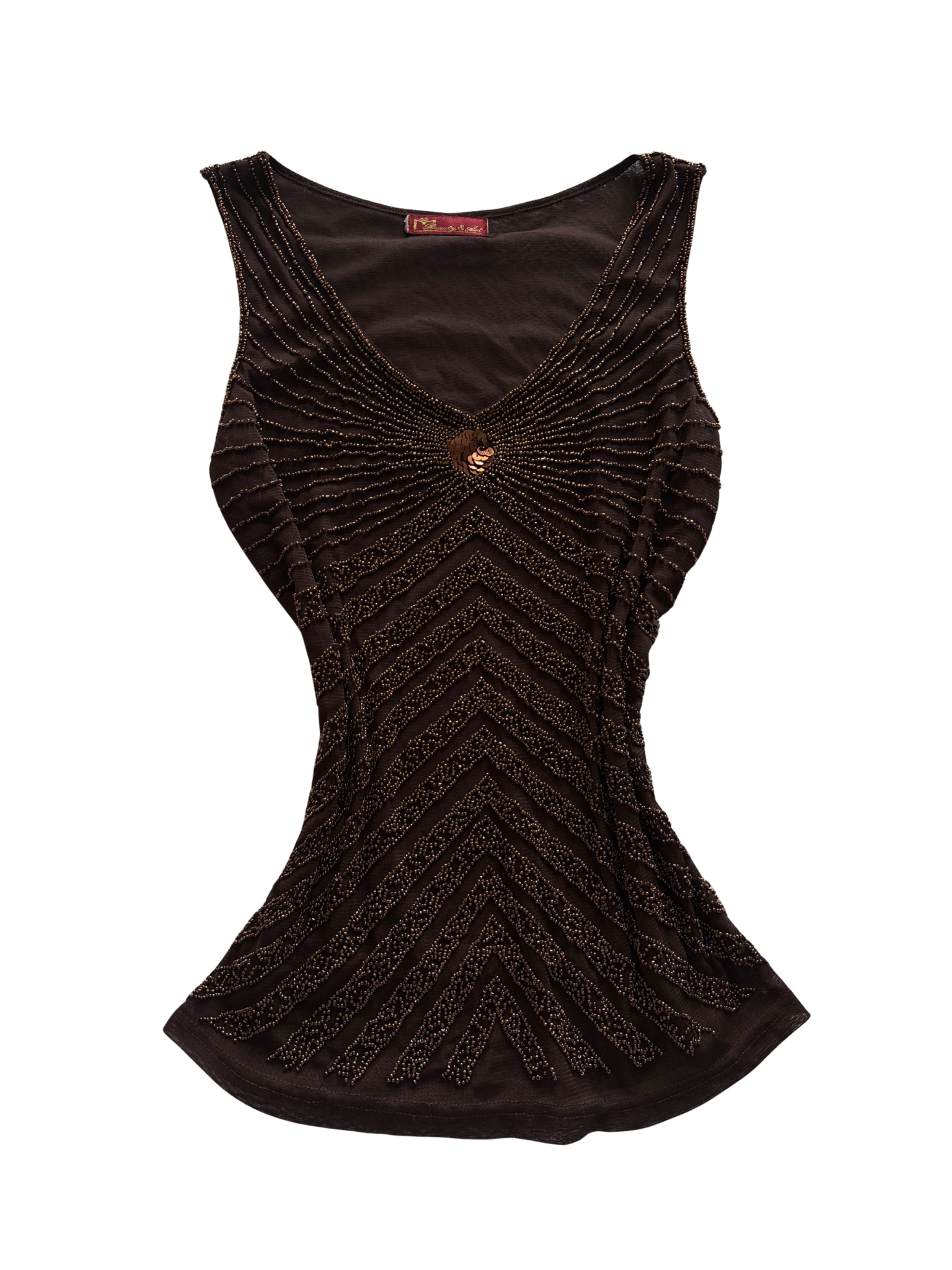 Brown Copper Beaded Tank Top